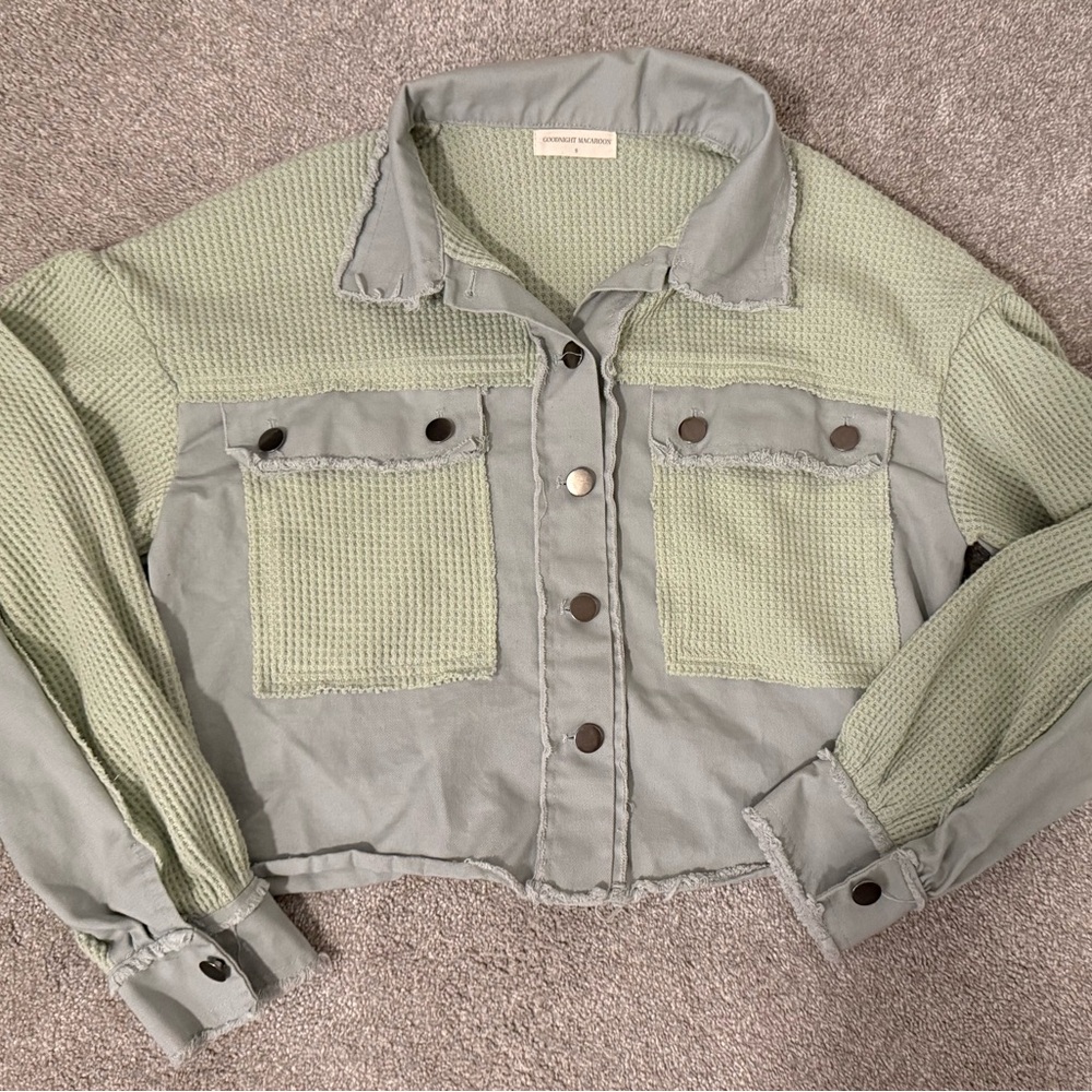 Goodnight Macaroon Mint Green Cropped Button Front Jacket